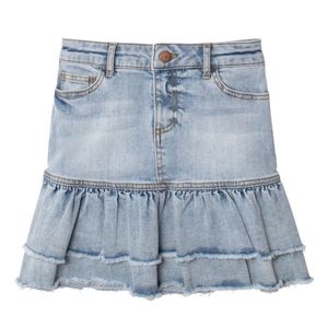 Kidpik S 7 girls Denim Double Ruffle Skirt
